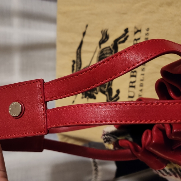 Burberry Plaid Wool Bag with Red Leather Trim - Picture 4 of 16